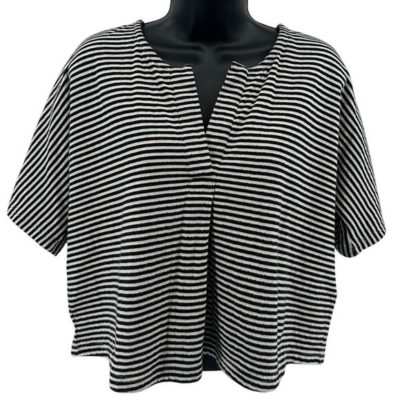 Madewell Tops - Madewell Crop Top WMNS S Double-Faced Henley Tee Stripe Black White Short Sleeve